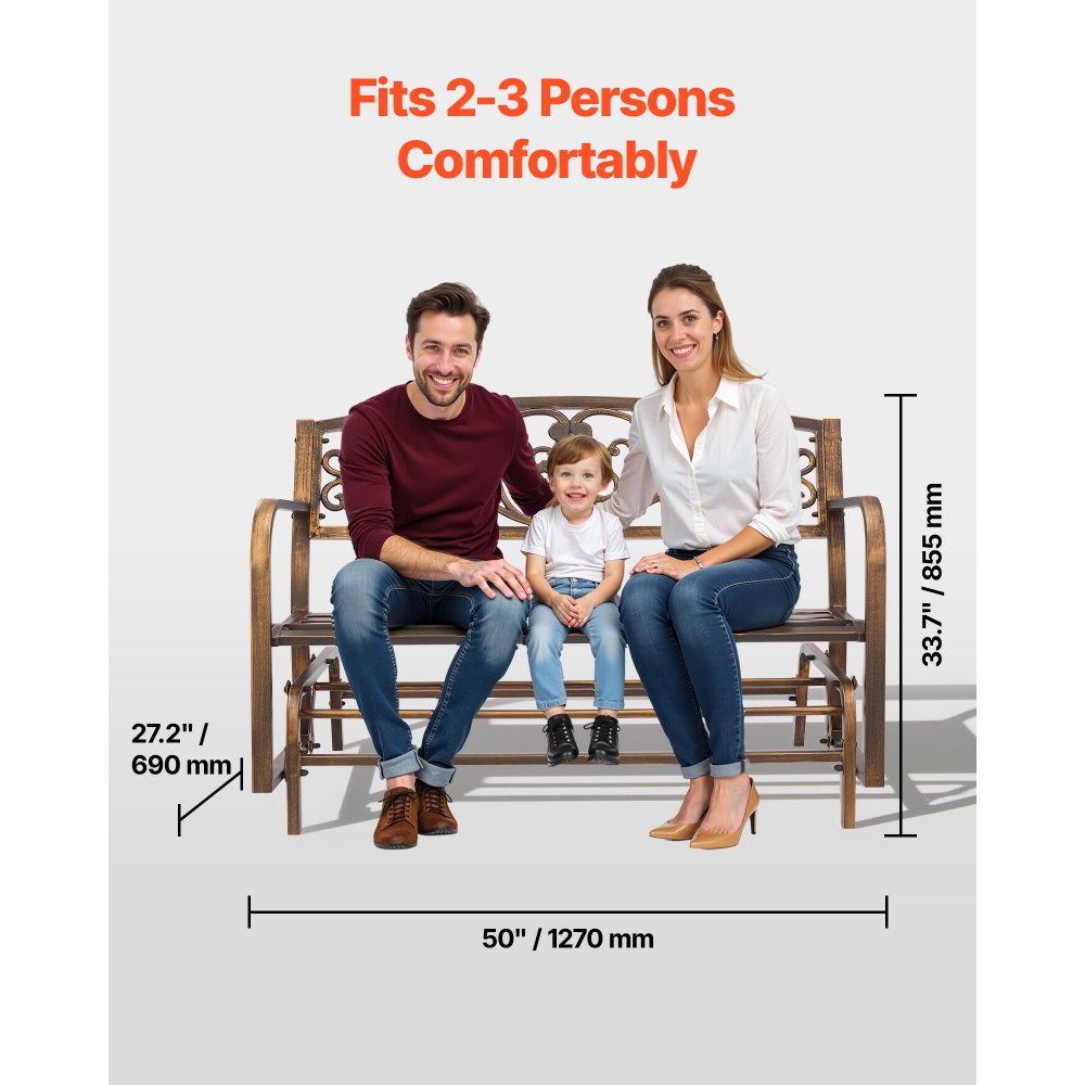 VEVOR Gartenbank Gartenmöbel Bänke 127 cm 250 kg Tragkraft, Terrassenbank mit Metallrahmen aus Karbonstahl, Balkonbank mit Armlehnen, Verandabank für Garten Park Hof Terrasse, Antikbronze