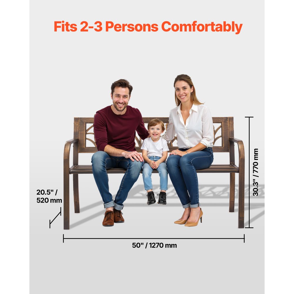 VEVOR Gartenbank Gartenmöbel Bänke 127 cm 250 kg Tragkraft, Terrassenbank mit Metallrahmen aus Karbonstahl Balkonbank mit PVC-Blumenmuster und Armlehnen mit abgerundeten Kanten Antikbronze