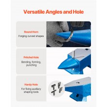 VEVOR Einzelhorn-Amboss 10 kg Stahlamboss, Schmiedestahlwerkzeuge mit rundem & quadratischem Loch, Amboss, robuster Schmied, Juwelier, langlebiges & robustes Metallschmiedewerkzeug