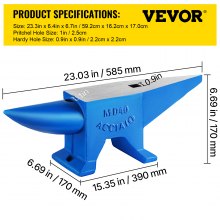 VEVOR Einzelhorn-Amboss Stahlamboss 39 kg, Schmiedestahlwerkzeuge Amboss mit rundem & quadratischem Loch, robuster Schmied, Juweliere, langlebiges & robustes Metallbearbeitungswerkzeug Blau