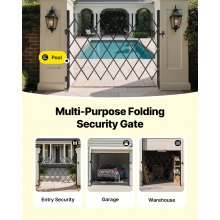 VEVOR Sicherheitstor (Einzel) abschließbares klappbares Scherentor mit 360°-Lenkrollen, einziehbare Stahltore Outdoor, für Eingangssicherheit Garage Lager, Falttor 180 x 161 cm (B x H) Schwarz