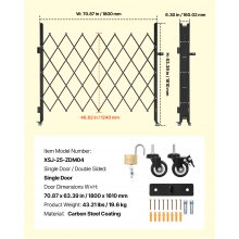 VEVOR Sicherheitstor (Einzel) abschließbares klappbares Scherentor mit 360°-Lenkrollen, einziehbare Stahltore Outdoor, für Eingangssicherheit Garage Lager, Falttor 180 x 161 cm (B x H) Schwarz