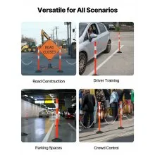 VEVOR Verkehrsleitpfosten Leitpfosten 2-tlg. (871 mm) mit beschwertem Sockel & Reflektorstreifen & Ketten, Warnpfosten für Baustellen, Parkplätze, Absperrpfosten zur Steuerung von Menschenmengen