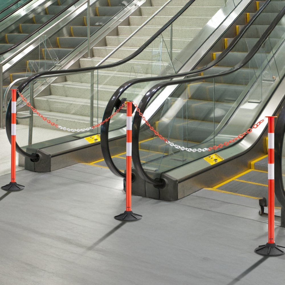VEVOR Verkehrsleitpfosten Leitpfosten 3-tlg. (871 mm) mit beschwertem Sockel & Reflektorstreifen & Ketten, Warnpfosten für Baustellen, Parkplätze, Absperrpfosten zur Steuerung von Menschenmengen