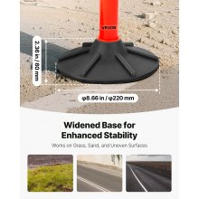 VEVOR Verkehrsleitpfosten Leitpfosten 3-tlg. (871 mm) mit beschwertem Sockel & Reflektorstreifen & Ketten, Warnpfosten für Baustellen, Parkplätze, Absperrpfosten zur Steuerung von Menschenmengen