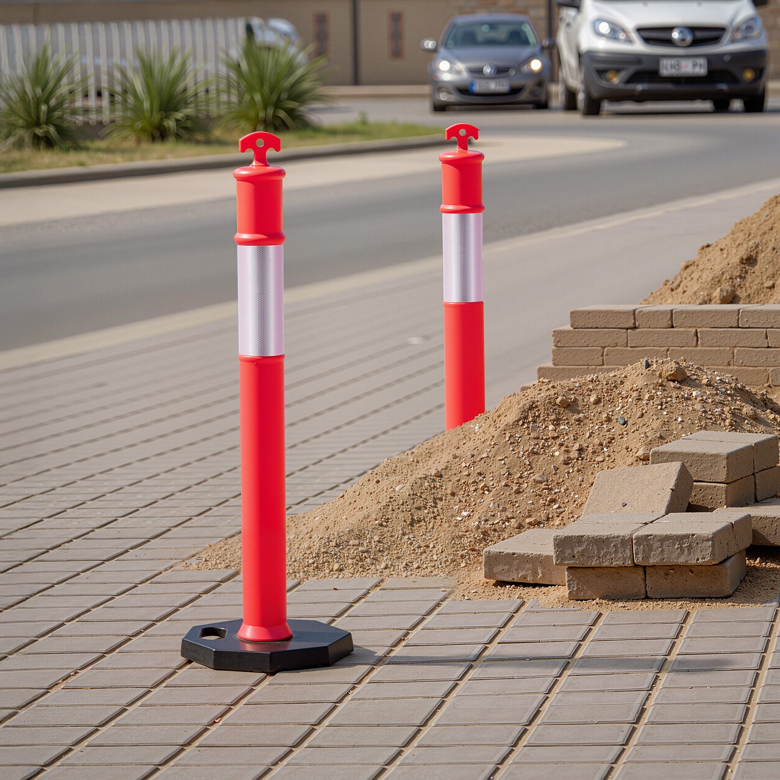 VEVOR Verkehrsleitpfosten Leitpfosten 6 Stk. (114 cm) mit beschwertem Sockel & Reflektorstreifen, robuste Leitpfosten für Baustellen, Parkplätze, Absperrpfosten zur Steuerung von Menschenmengen, rot