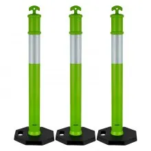VEVOR Verkehrsleitpfosten Leitpfosten 3 Stk. (114 cm) mit beschwertem Sockel & Reflektorstreifen, Leitpfosten für Baustellen, Parkplätze, Absperrpfosten zur Steuerung von Menschenmengen, Grün