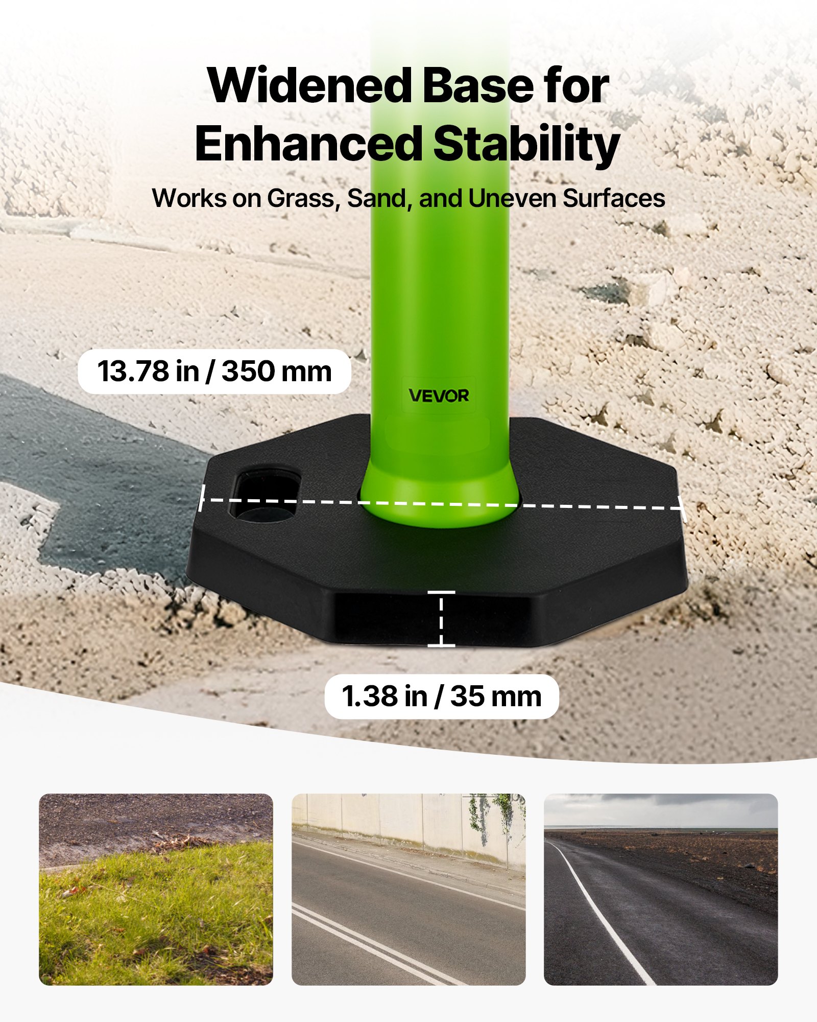 VEVOR Verkehrsleitpfosten Leitpfosten 3 Stk. (114 cm) mit beschwertem Sockel & Reflektorstreifen, Leitpfosten für Baustellen, Parkplätze, Absperrpfosten zur Steuerung von Menschenmengen, Grün