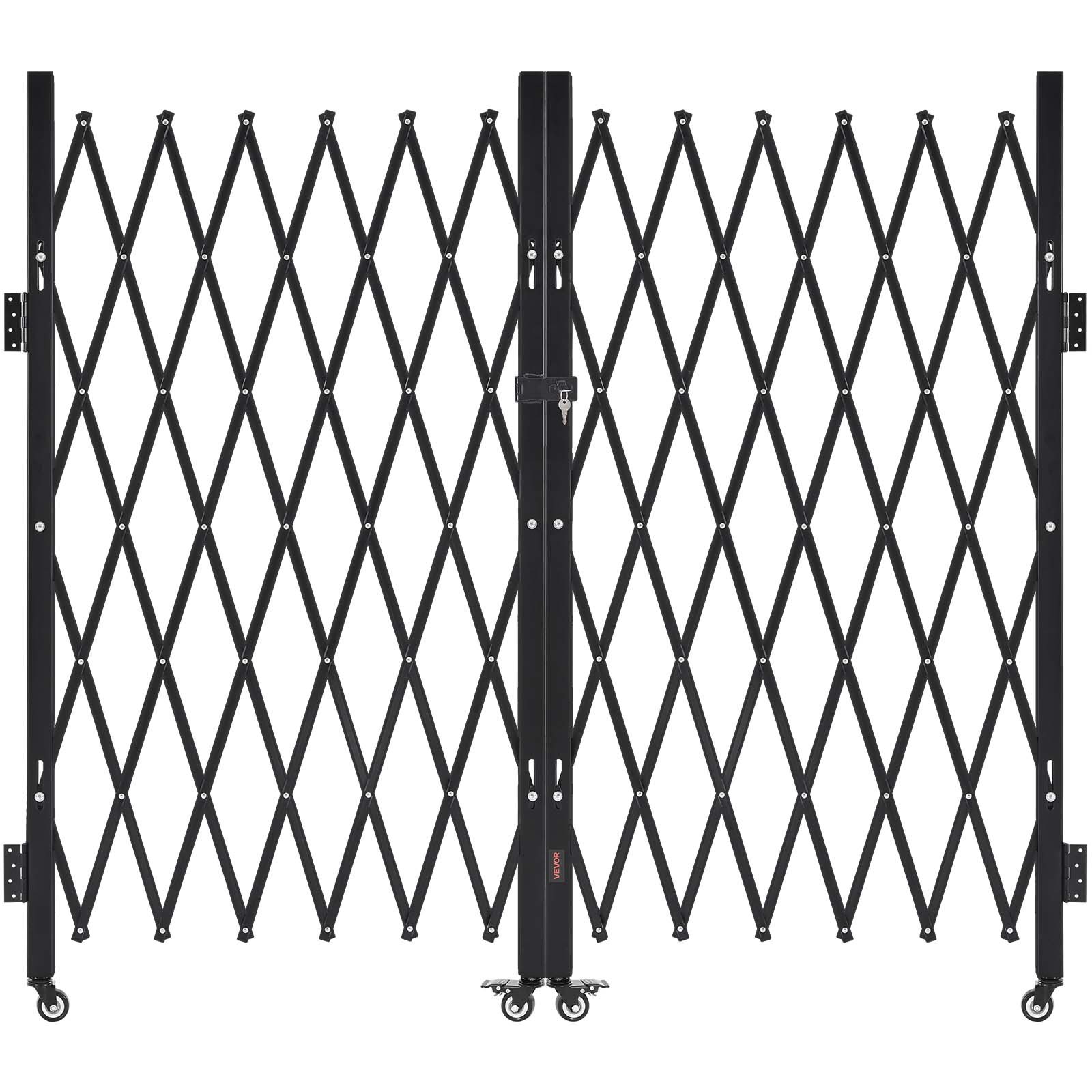 VEVOR Sicherheitstor abschließbar, doppelt klappbares Scherentor mit 360°-Lenkrollen, einziehbare Stahltore Outdoor, für Eingangssicherheit Garage Lager, Falttor 3200 x 1605 mm (B x H) Schwarz