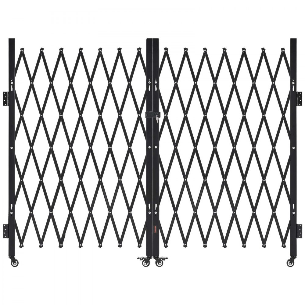 VEVOR Sicherheitstor abschließbar, doppelt klappbares Scherentor mit 360°-Lenkrollen, einziehbare Stahltore Outdoor, für Eingangssicherheit Garage Lager, Falttor 3700 x 1605 mm (B x H) Schwarz