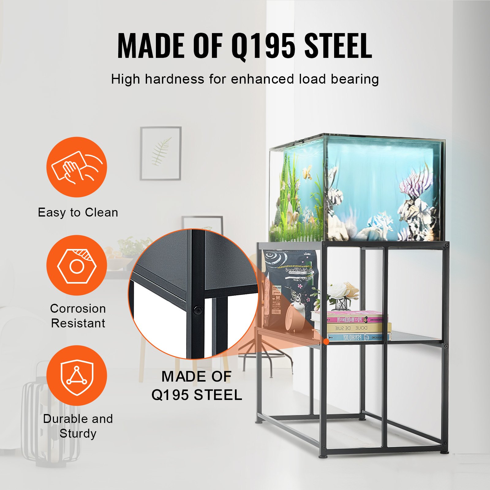 VEVOR Aquariumständer, 40 Gal Fischtankständer, 927 x 470 x 750 mm Stahlschildkrötentankständer, 152 kg Tragkraft, Reptilientankständer mit Aufbewahrung, Hardware-Kit & Rutschfesten Füßen Schwarz