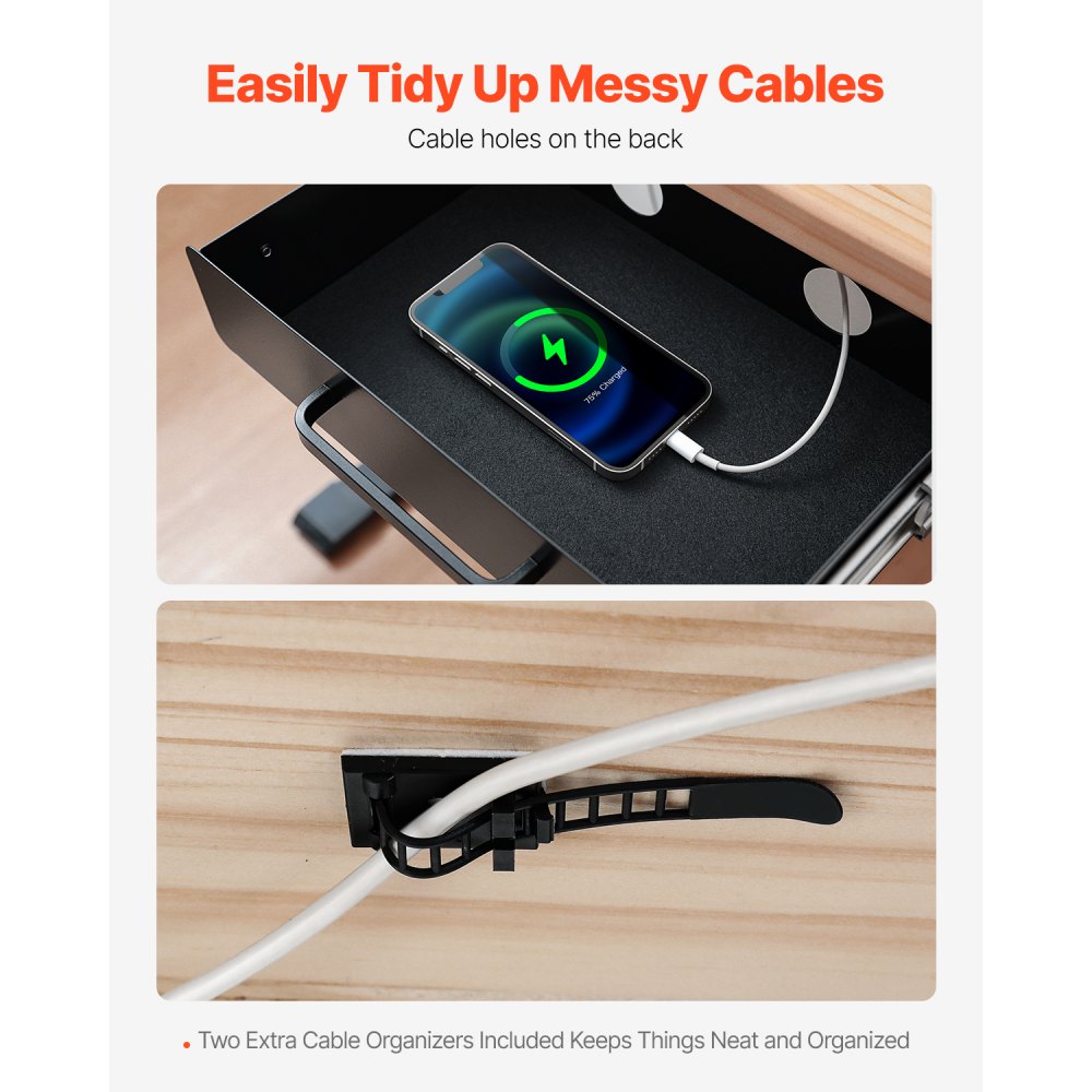 VEVOR Untertisch Schublade 385x230x76 mm, Unterbau Schreibtisch, versteckter Schreibtisch-Aufbewahrungs-Organizer, Bleistiftschublade unter dem Tisch für Sitz-Steh-Arbeitsplätze im Büro und zu Hause