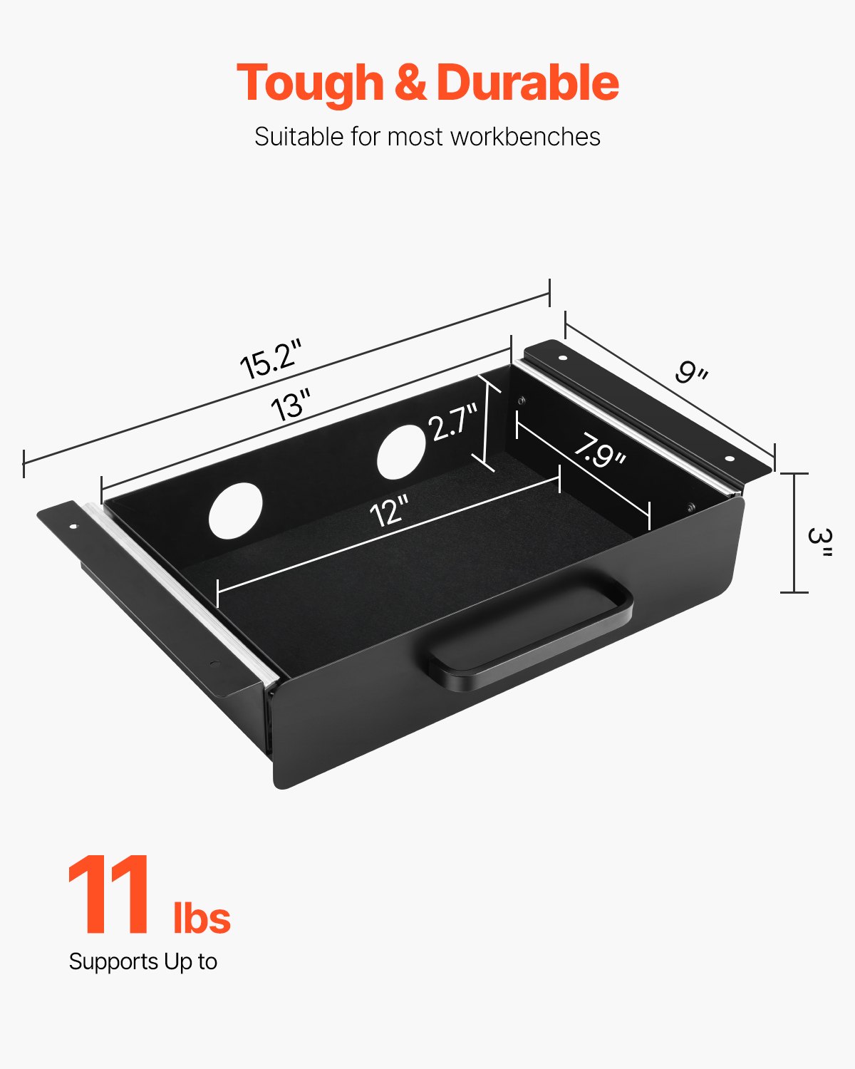 VEVOR Untertisch Schublade 385x230x76 mm, Unterbau Schreibtisch, versteckter Schreibtisch-Aufbewahrungs-Organizer, Bleistiftschublade unter dem Tisch für Sitz-Steh-Arbeitsplätze im Büro und zu Hause
