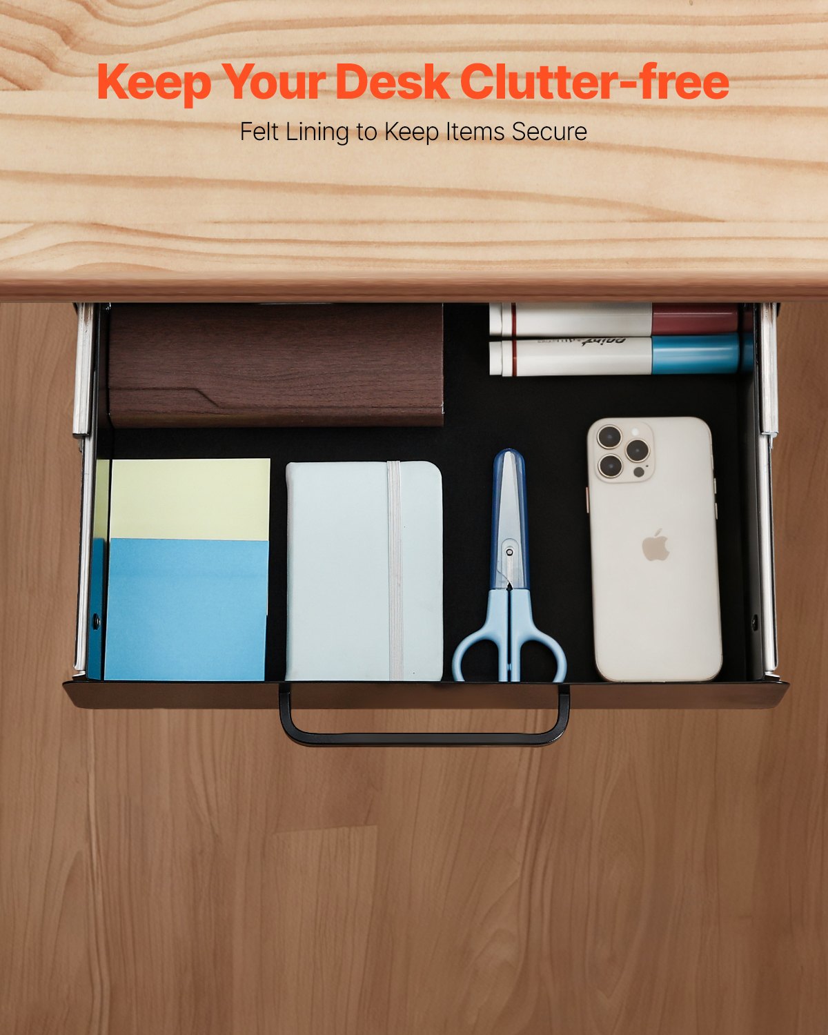 VEVOR Untertisch Schublade 385x230x76 mm, Unterbau Schreibtisch, versteckter Schreibtisch-Aufbewahrungs-Organizer, Bleistiftschublade unter dem Tisch für Sitz-Steh-Arbeitsplätze im Büro und zu Hause