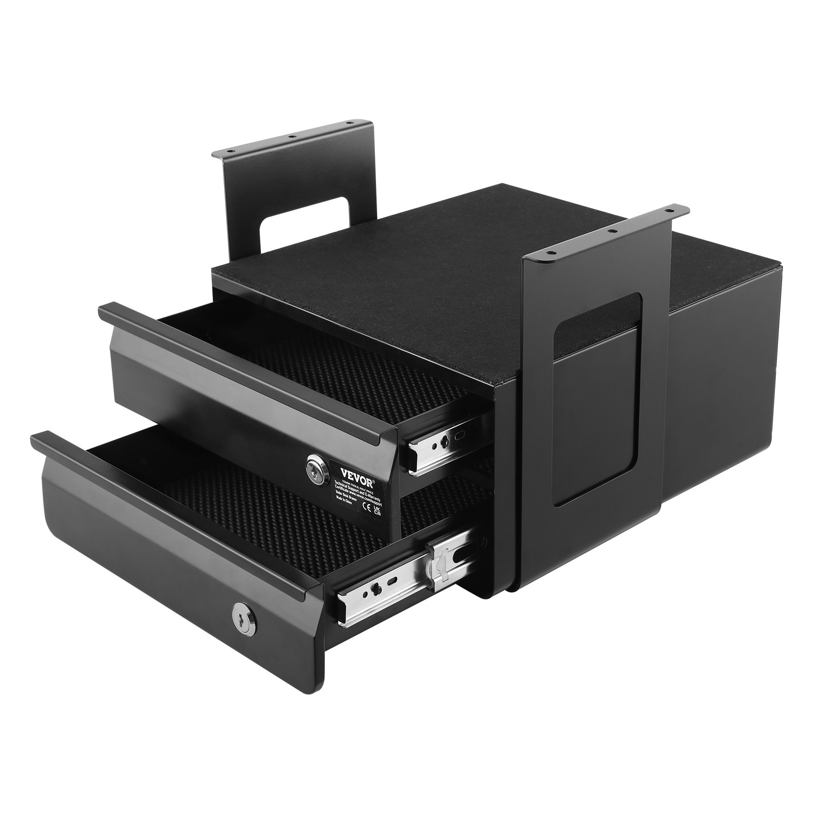 VEVOR Untertisch Schublade 365x335x250 mm, Unterbau Schreibtisch, versteckter 2-lagiger Aufbewahrungs-Organizer, abschließbare Bleistiftschublade für die Untermontage für Sitz-Steh-Arbeitsplätze