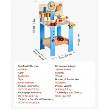 VEVOR Kinder Werkbank, 62-teilig, Holz-Werkzeugbank für Kinder ab 3 Jahren, Spielwerkzeuge Bauwerkzeuge mit realistischen Werkzeugen, Bauspielzeug-Set, kreatives und lehrreiches Konstruktionsspielzeug