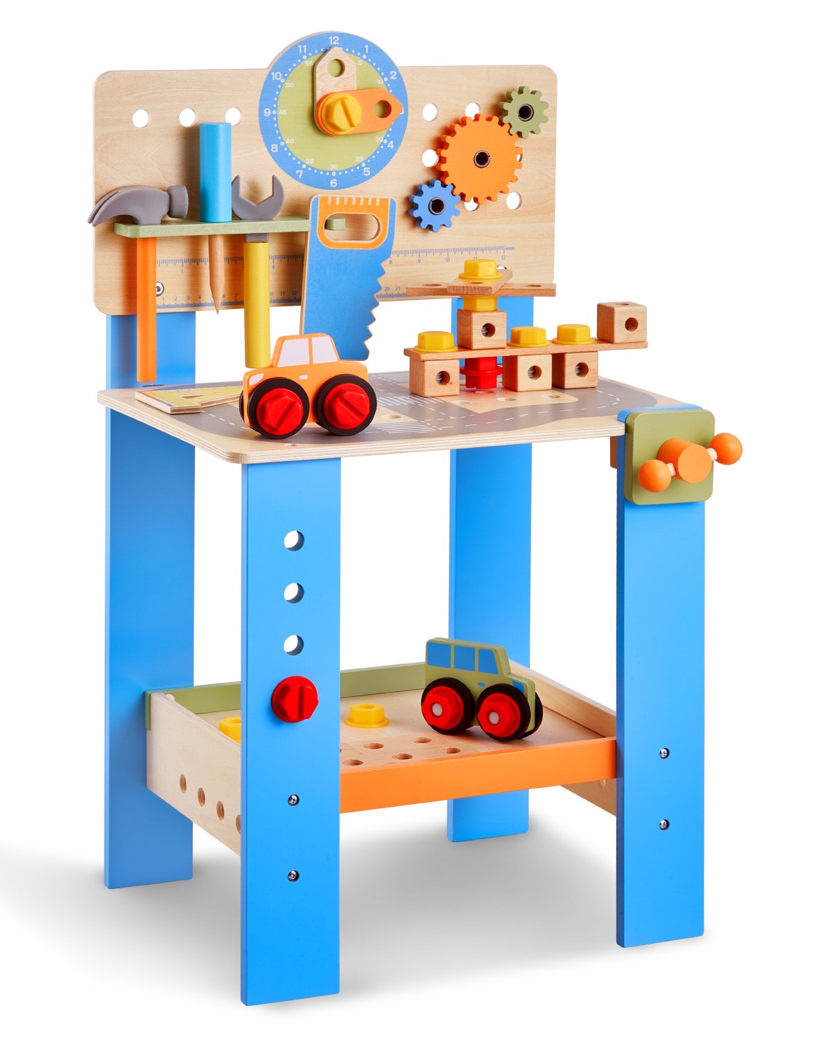VEVOR Kinder Werkbank, 62-teilig, Holz-Werkzeugbank für Kinder ab 3 Jahren, Spielwerkzeuge Bauwerkzeuge mit realistischen Werkzeugen, Bauspielzeug-Set, kreatives und lehrreiches Konstruktionsspielzeug