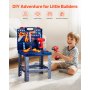 VEVOR Kinder-Werkbank, 56-teiliges Werkzeugset, Spielwerkzeuge mit realistischen Werkzeugen und elektrischer Bohrmaschine, Bauwerkzeug für Kleinkinder, für Kinder ab 3 Jahren