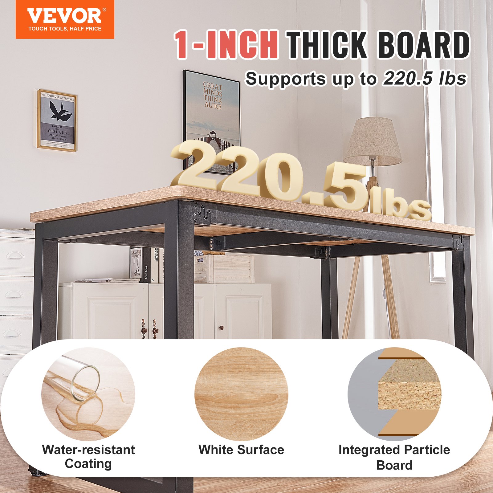 VEVOR Tabletop 25mm Chipboard 1400x700mm Wooden Panel P2 Material Melamine Resin Coated Chipboard Rounded Corner Desk Top Ideal for Workbench Repair Workbench Office Desk Dining Table