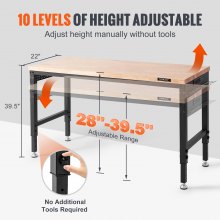 VEVOR Werkbank Werktisch Arbeitstisch Werkstatttisch mit Steckdose 71,1–100,3cm