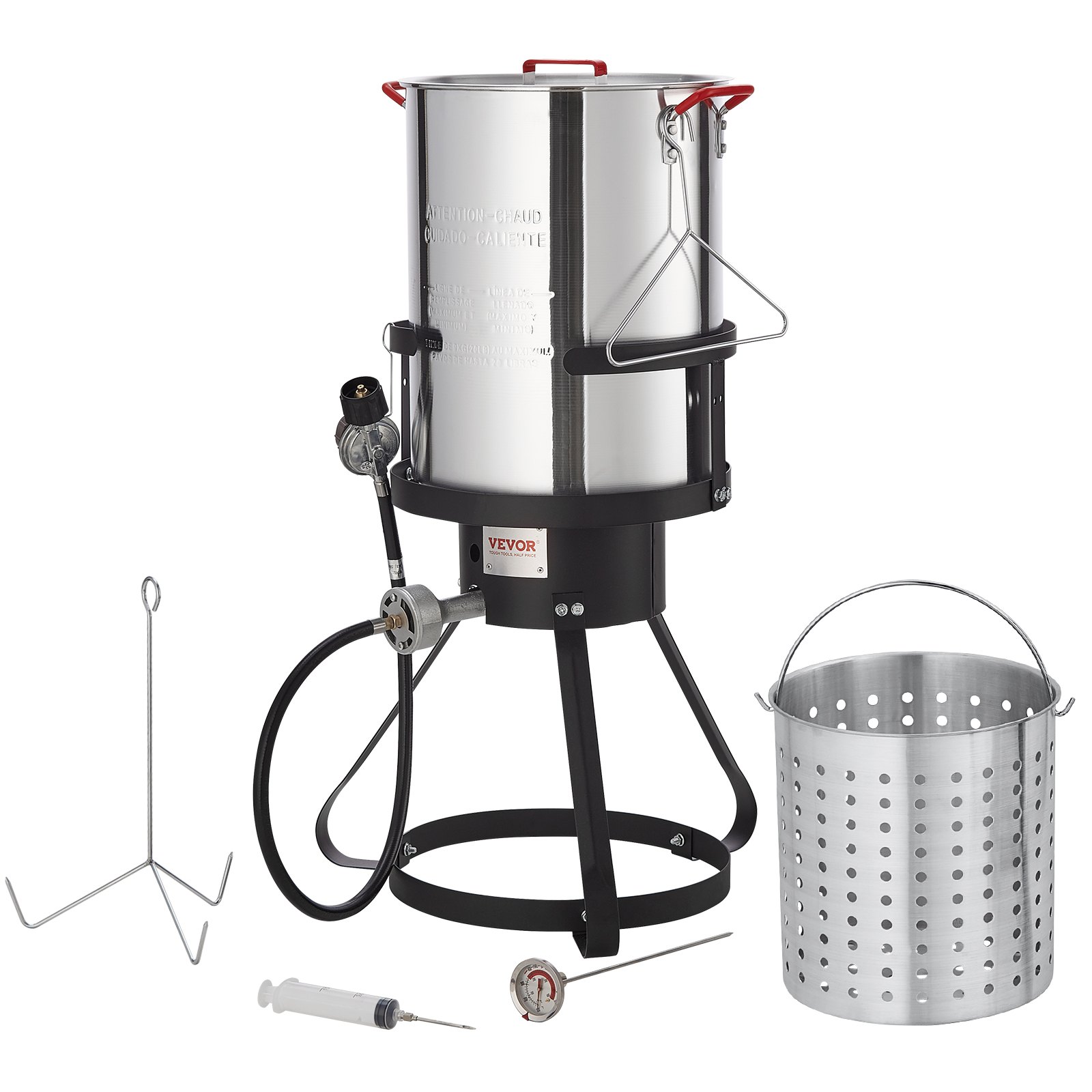 VEVOR Truthahn-Fritteuse, 30-Quart-Putenfritteusen-Kessel-Dampfgarer-Kochset, Outdoor-Aluminium-Frittiertopf, 54.000-BTU-Brenner-Propangas-Kessel, inkl Korb, Perforierter Geflügelständer usw.