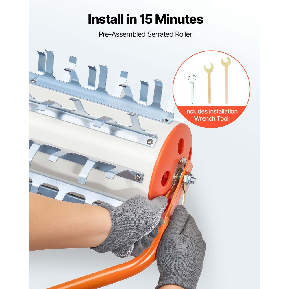 VEVOR Teichrechen 3,66 m, See- & Teichunkrautwalze zur Entfernung von See- & Teichunkraut, Schlammfräse, Wurzeln & Schlammablagerungen, 9 Vormontierte, Verzinkte Eisenklingen, 3 Aluminiumgriffe