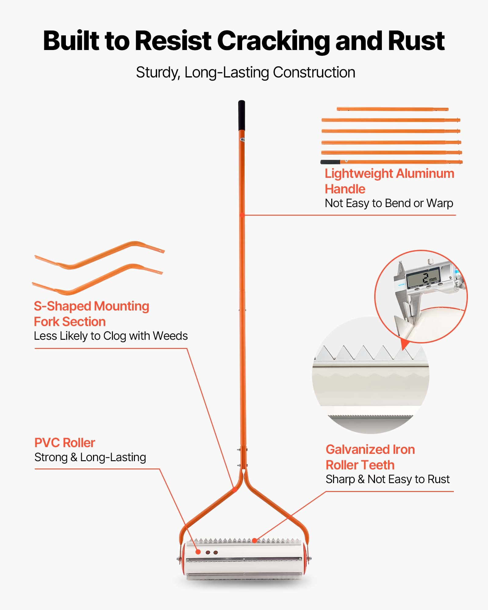 VEVOR Teichrechen 6,09 m, See- & Teich-Unkrautwalze zur Unkrautentfernung, Schlammfräse, Wurzeln & Schlammablagerungen, 6 Vormontierte Edelstahlklingen, 6 Aluminiumgriffe