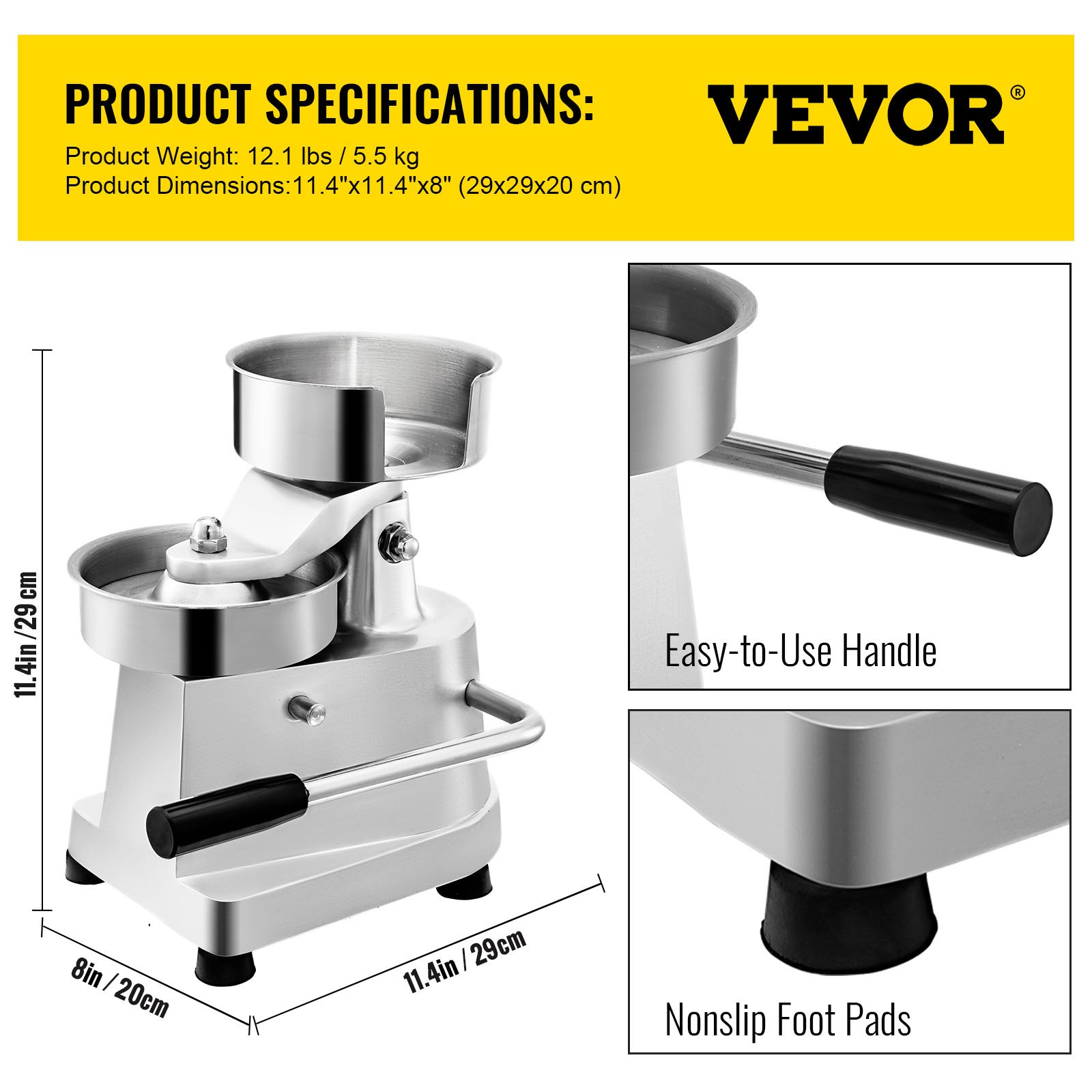 VEVOR Burgerpresse Edelstahl mit Durchmesser von 130 mm Burger Patti Presse Burger ehemalige wirtschaftliche Hamburger Presse einfach zu bedienen und