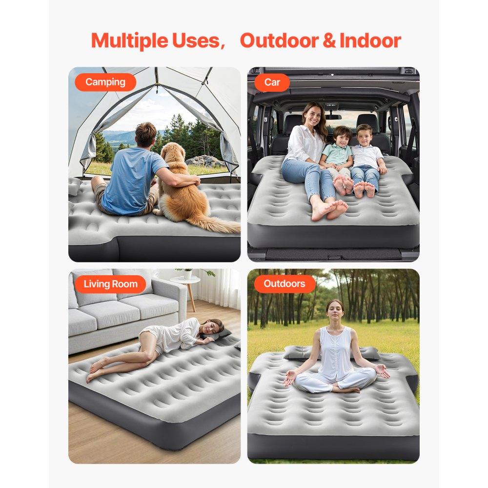 VEVOR Car Air Mattress suitable for Toyota 4Runner / Jeep Wrangler, inflatable camping mattress, flocked & thickened travel beds, portable sleeping mat with built-in pump & 2 pillows, gray