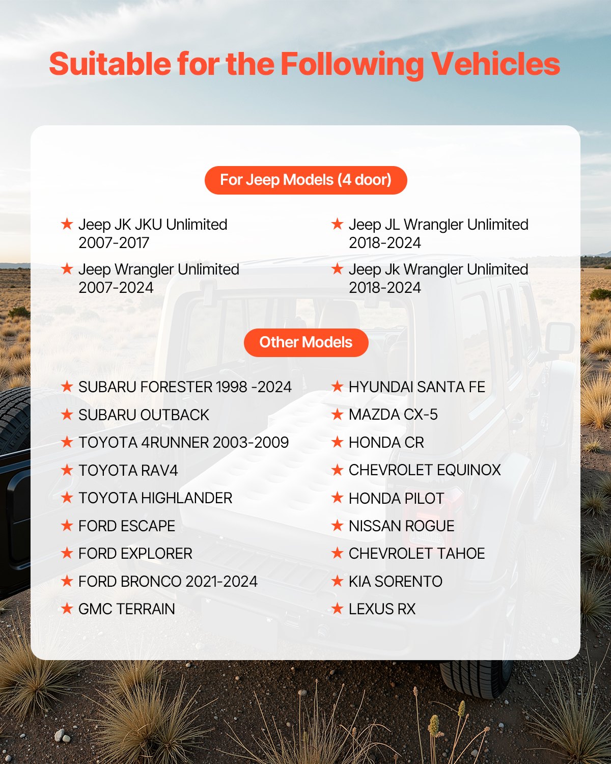 VEVOR Auto Luftmatratze passend für Toyota 4Runner / Jeep Wrangler, aufblasbare Campingmatratze beflockte & verdickte Reisebetten, tragbare Isomatte mit eingebauter Pumpe & 2 Kissen, grau