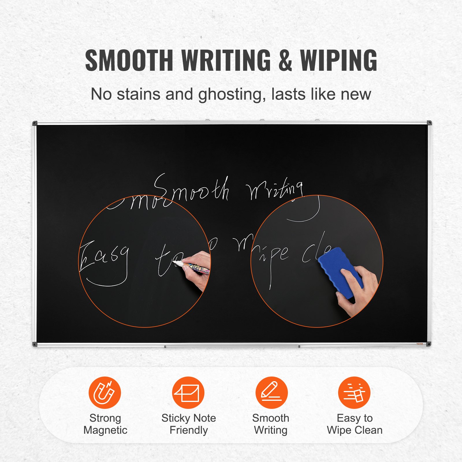 VEVOR Blackboard, Chalkboard with Aluminum Frame, 175 x 100 cm Dry Erasable Board, including 1 Magnetic Erasable & 3 Dry Erasable Markers, Black Surface