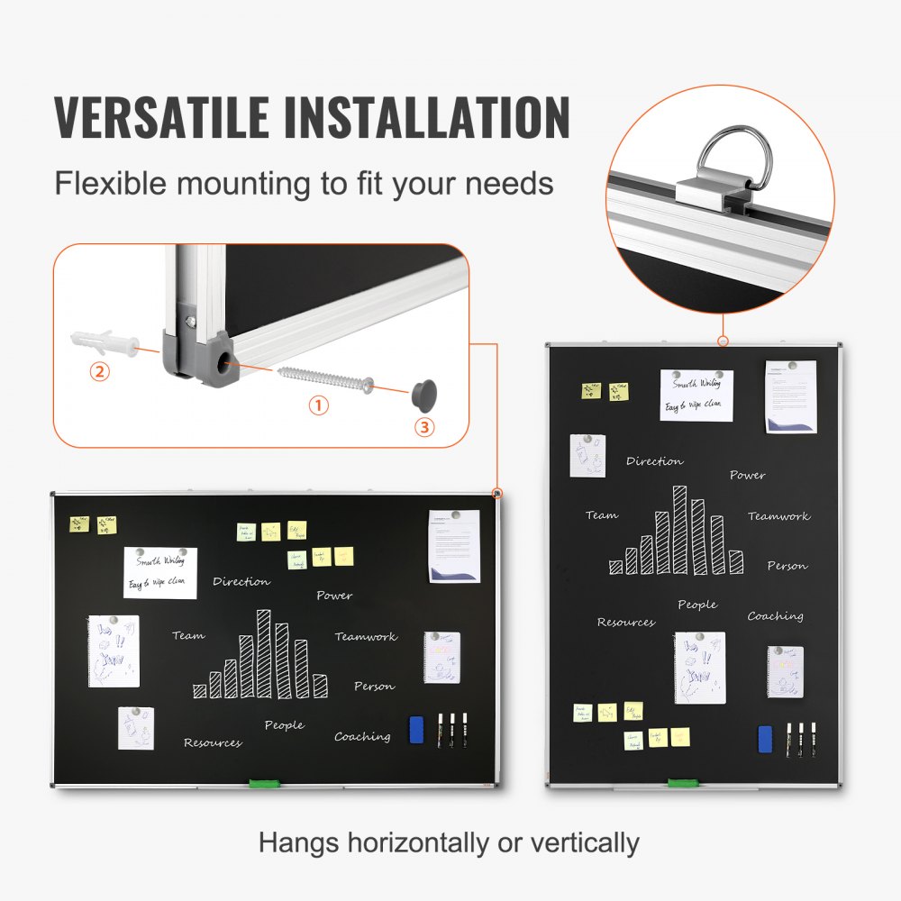 VEVOR Schwarze Magnettafel 1189 x 1791 mm Magnetwand  Memoboard Pinnwand, Magnetisch Beschreibbar & Trocken Abwischbar - inkl. Magnete, Stift, Tafellöscher Traditionelle Tafel für Büro, Schule usw.