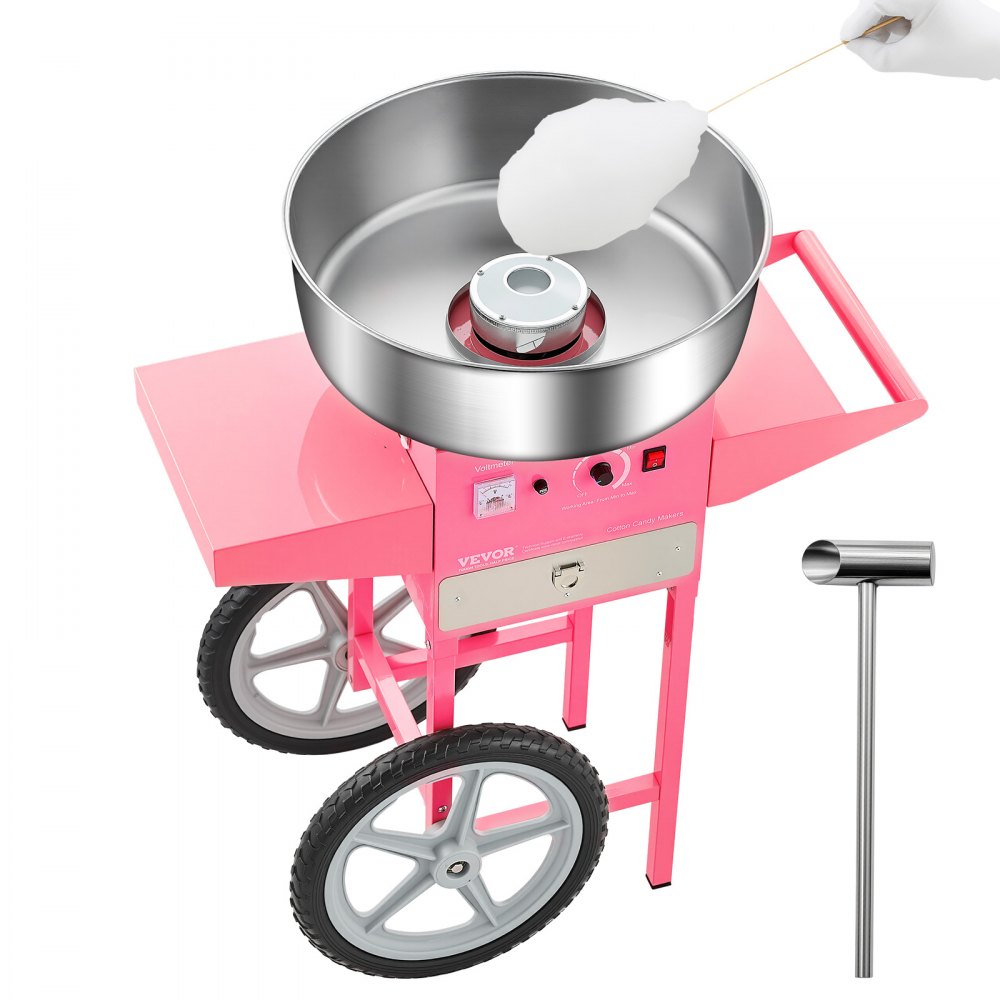VEVOR elektrische Zuckerwattemaschine kommerzielle Zuckerwattegeräte mit Wagen (1000 W) mit 52 cm Edelstahlschüssel & Zuckerschaufel & Schublade, perfekt für Kindergeburtstage Familienfeiern Rosa