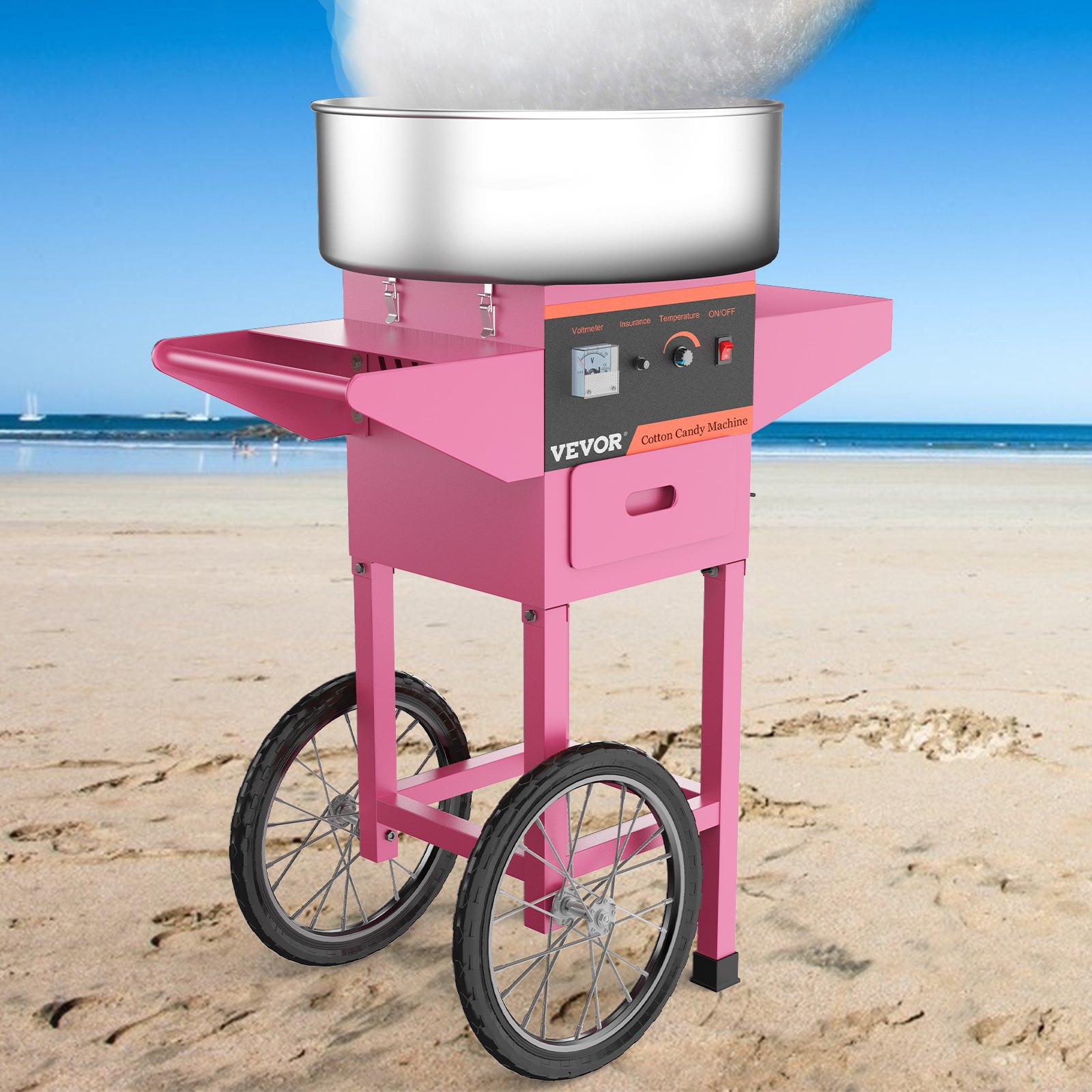 VEVOR Zuckerwattemaschine, 1000 W Elektrische Zuckerwattegerät bis zu 7 Portionen / Min, Zuckerwatte Maschine 1 Stk. / 30 Sek. 104,1 x 83,8 x 52 cm Zuckerwattemaschine mit Wagen und Löffel