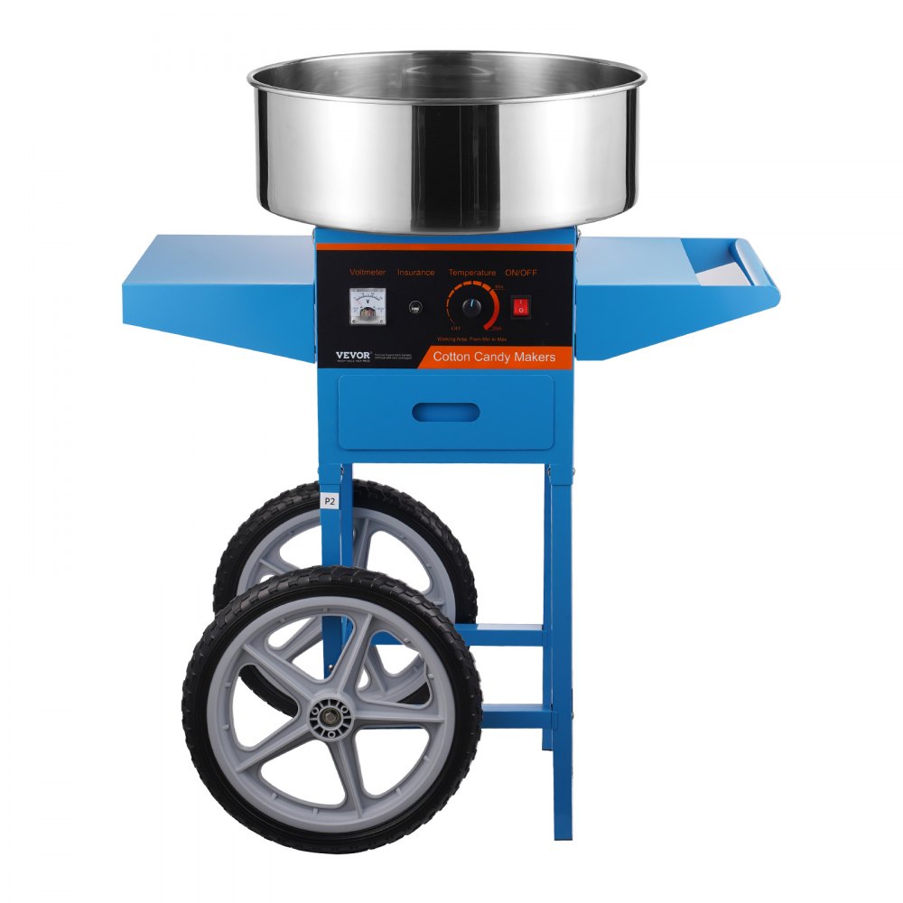 VEVOR Elektrische Zuckerwattemaschine mit Wagen, 1000 W kommerzielle Zuckerwattemaschine mit Edelstahlschüssel, Zuckerschaufel & Schublade, perfekt für Kindergeburtstage, Familienfeiern, blau