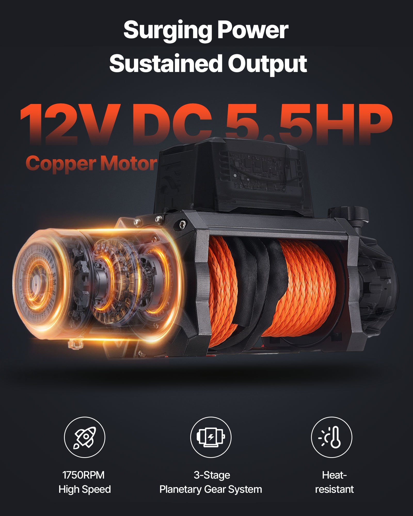 VEVOR Electric Winch, 4500 kg Load Capacity, 12V DC Truck Winch with Φ8.9 mm x 27.4 m Synthetic Rope, Wireless & Wired Remote Control, IP67 Waterproof for Towing Off-Road SUV Jeep Trailer Boat