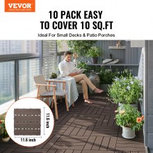 VEVOR 10x Terrassenfliesen Klickfliese Balkonfliesen Fliesen 295x295mm Dunkelbraun