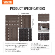 VEVOR 10x Terrassenfliesen Klickfliese Balkonfliesen Fliesen 295x295mm Dunkelbraun
