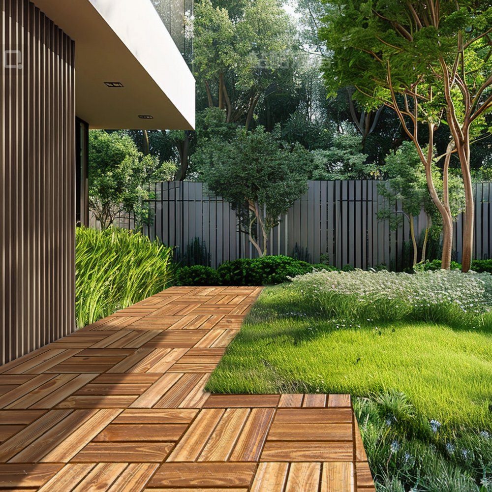 VEVOR Terrassenfliesen,10er-Set, Balkonfliesen 30 x 30 cm, wasserdichter Bodenbelag aus Torfkieferholz, Holzfliesen Terrassenbodenbelag für Veranda, Poolrand, Balkon, Hinterhof (Holzoptik)