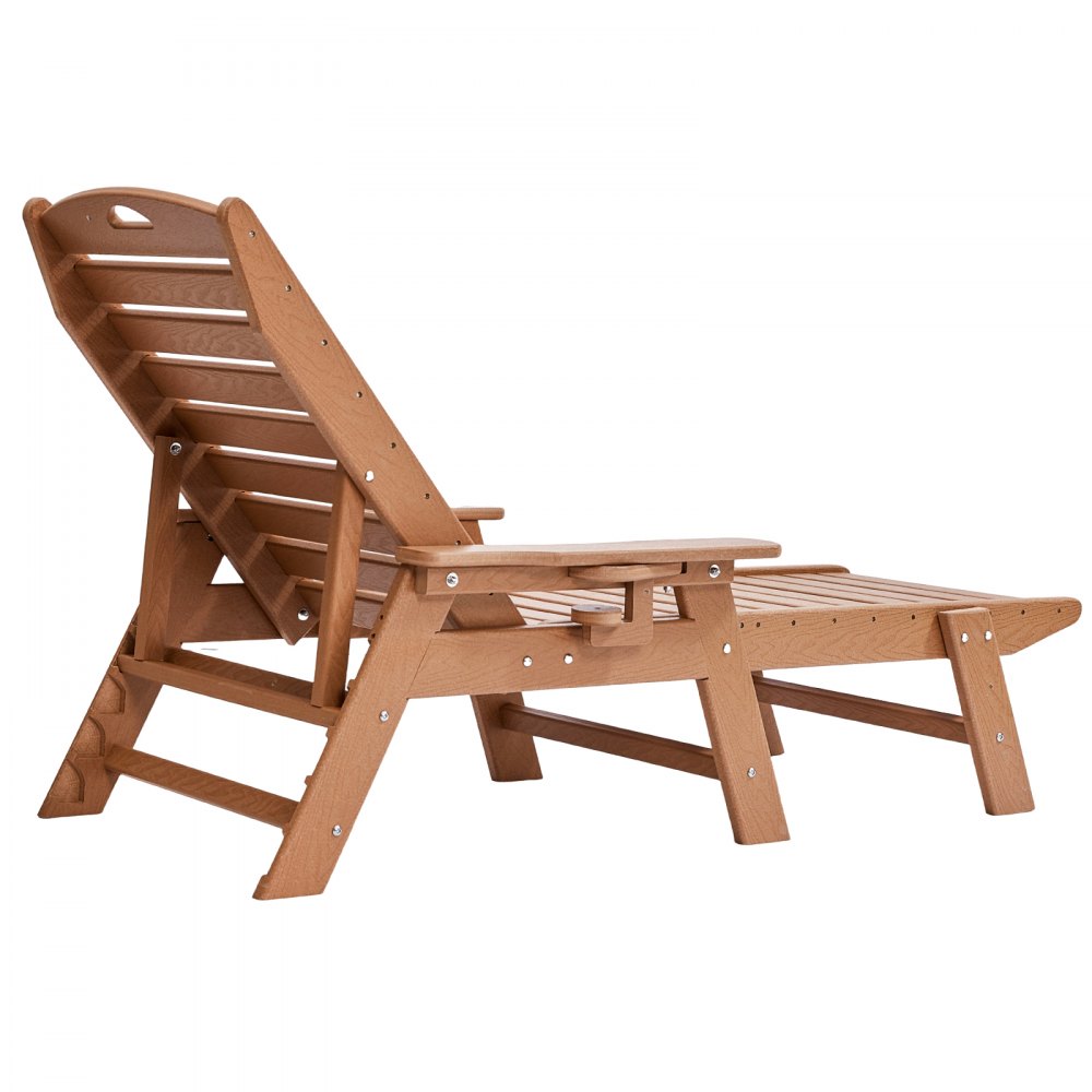 VEVOR Sonnenliege, 181kg Tragkraft, HDPE Gartenliege, Strandliege mit 6-fach verstellbarer Rückenlehne, Armlehne, Getränkehalter, Balkonliege, Terrassenliege für Pool, Terrasse, Patio, Rasen, Braun