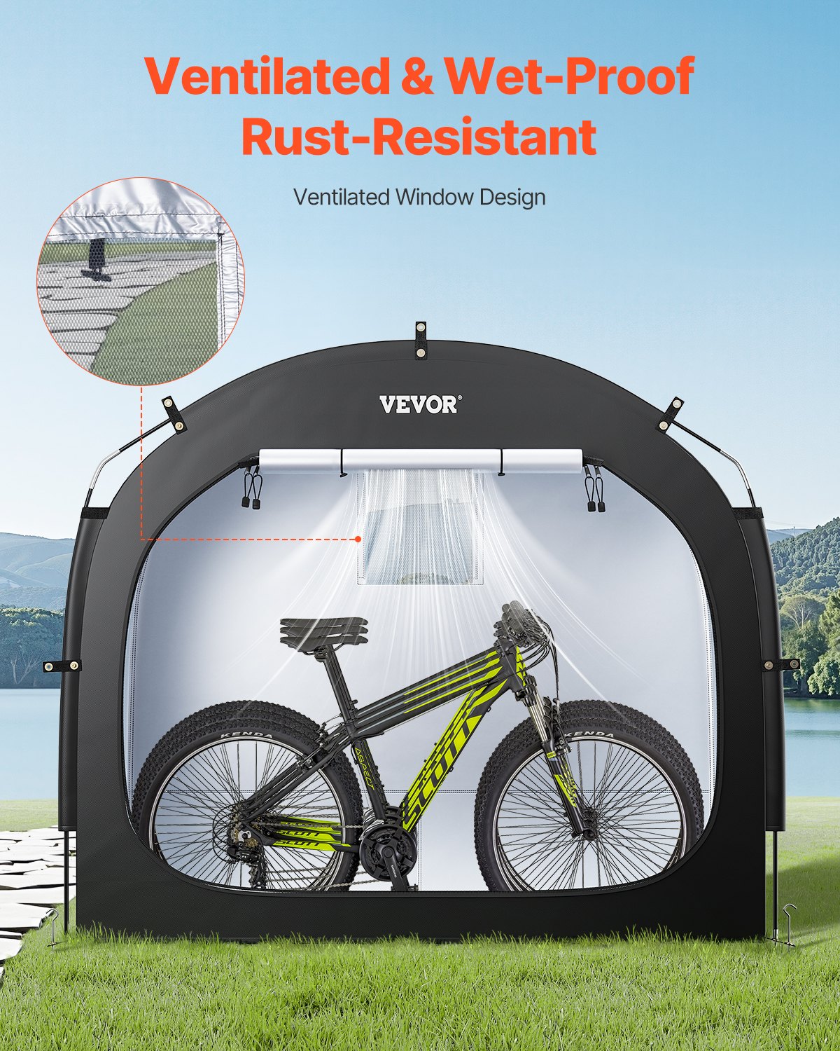 VEVOR bicycle tent, for 3 to 4 bicycles, spacious bicycle garage with ventilated window, easy-to-install bicycle shed with high-strength fiberglass and double zippers, 203x122x169 cm