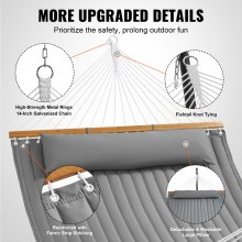 VEVOR Hängematte für 2 Personen Doppelhängematte mit gebogenem Spreizstab abnehmbarem Kissen und tragbarer Tragetasche Hängematte für den Außenbereich Tragfähigkeit 200 kg Grau