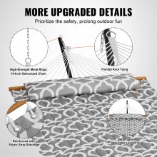 VEVOR Hängematte für zwei Personen mit Ständer 218 kg Tragkraft Doppelhängematte mit 3,66 m Stahlständer und tragbarer Tragetasche und Kissen Hängematte für Außenbereich Grau-Weiß-Muster