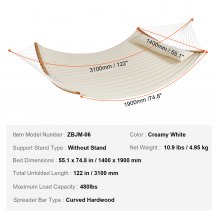 VEVOR Hängematte aus gestepptem Stoff, 1400 x 1900 mm Doppelhängematte für 2 Personen mit abnehmbarem Kissen und Ketten für Camping, Outdoor, Terrasse, Garten, Strand, 0,22 Tonnen Tragfähigkeit