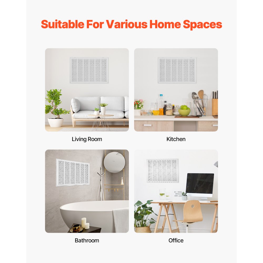 VEVOR Lüftungsgitter, passend für Installationsöffnung von 75,5x50,5 cm, Filter im Lieferumfang enthalten, Abluftgitter, Lamellengitter für die Wand, pulverbeschichtetes Rückluftgitter aus Stahl