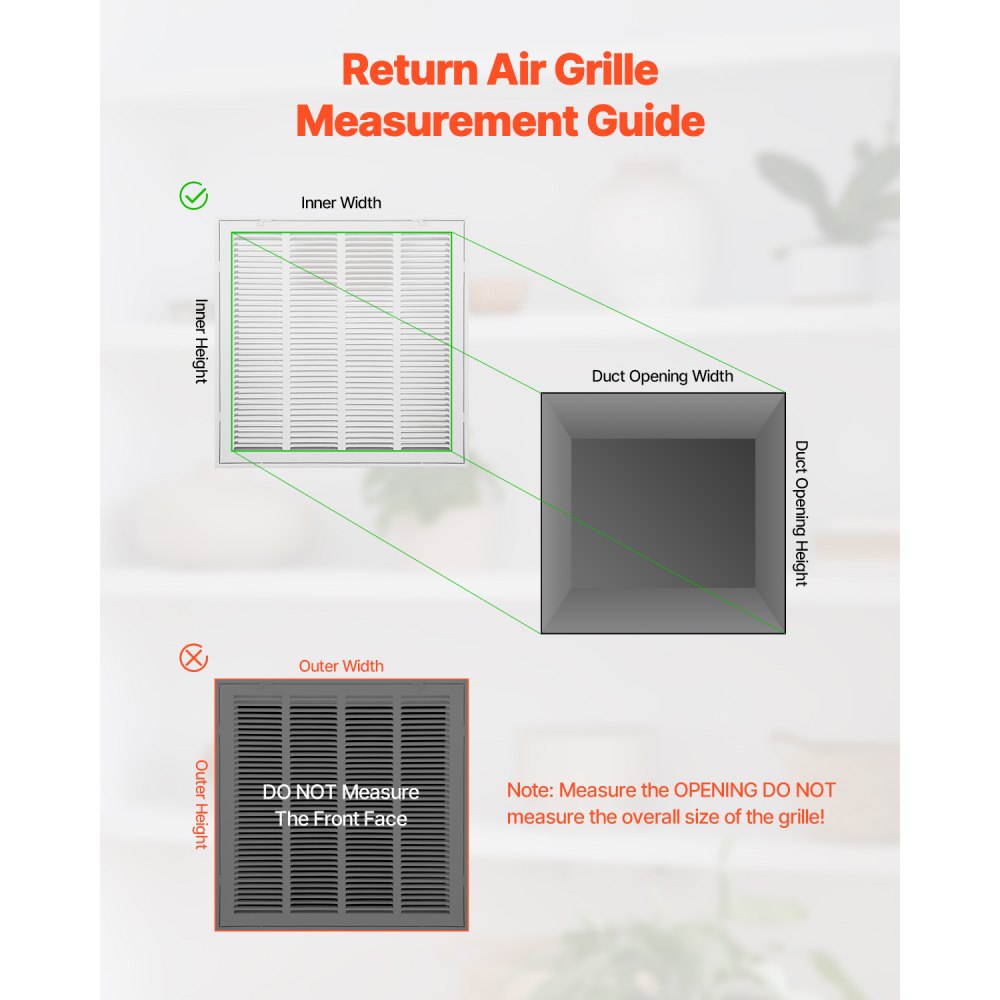 VEVOR ventilation grille, suitable for installation opening (50.5 x 50.5 cm), filter NOT included, wall-mounted exhaust grille, powder-coated steel return air grille