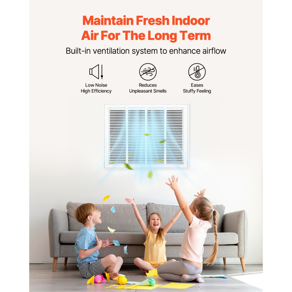 VEVOR Rückluftfiltergitter, passend für Installationsöffnung (60,5x45,5 cm), Filter NICHT im Lieferumfang enthalten, Abluftgitter für die Wand, pulverbeschichtetes Rückluftgitter aus Stahl