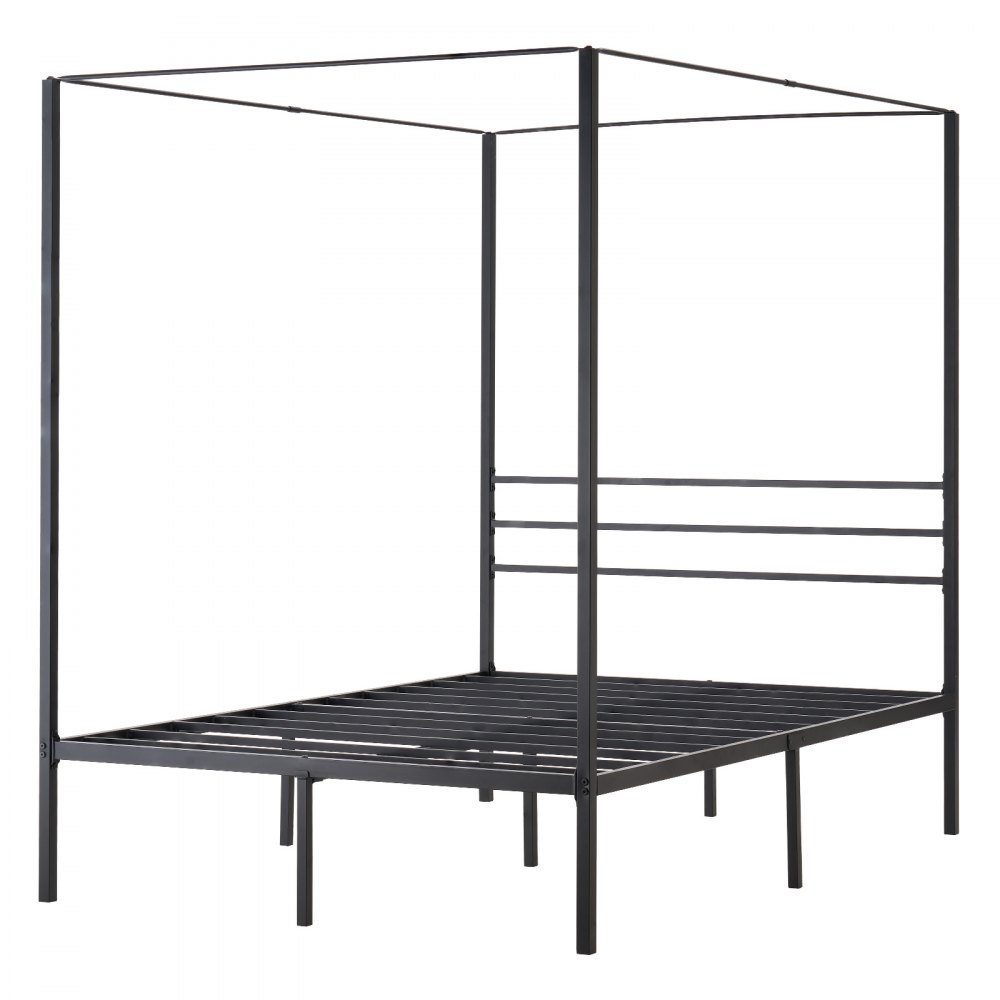 VEVOR Himmelbettrahmen (Full Size), Metallhimmelbett mit Himmelbett-Design (363 kg belastbar), robuste Stahllattenstütze (Quadrat), Stauraum unter dem Bett, kein Boxspring erforderlich, Schwarz