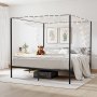 VEVOR Himmelbettrahmen (Kingsize), Metallhimmelbett (363 kg belastbar) mit Himmelbett-Design, robuste Stahllattenstütze, Stauraum unter dem Bett, kein Boxspring erforderlich, Netzrahmen Schwarz