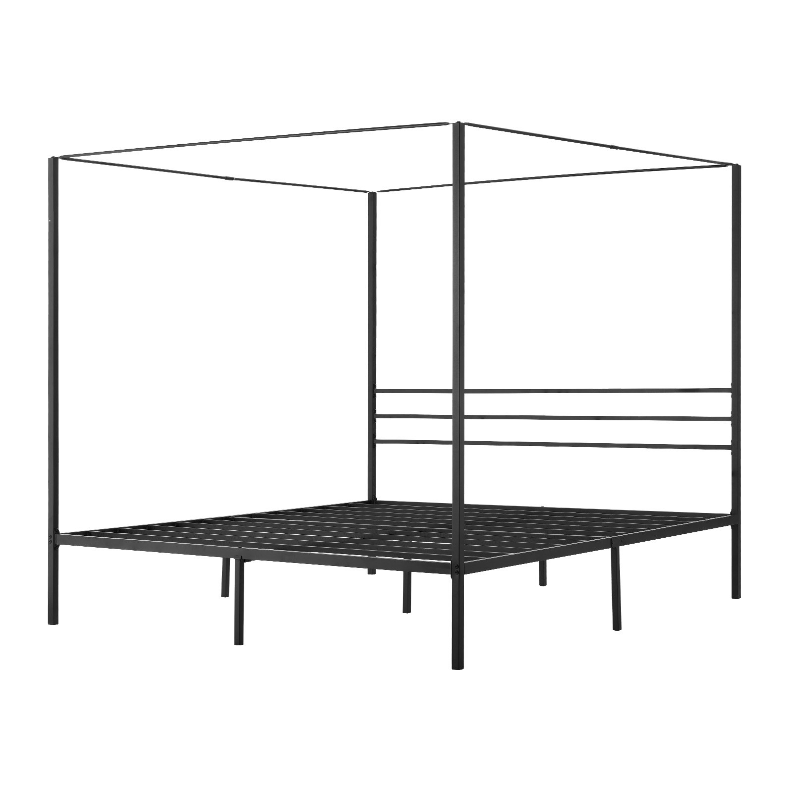 VEVOR Himmelbettrahmen (Kingsize), Metallhimmelbett (363 kg belastbar) mit Himmelbett-Design, robuste Stahllattenstütze, Stauraum unter dem Bett, kein Boxspring erforderlich, Netzrahmen Schwarz